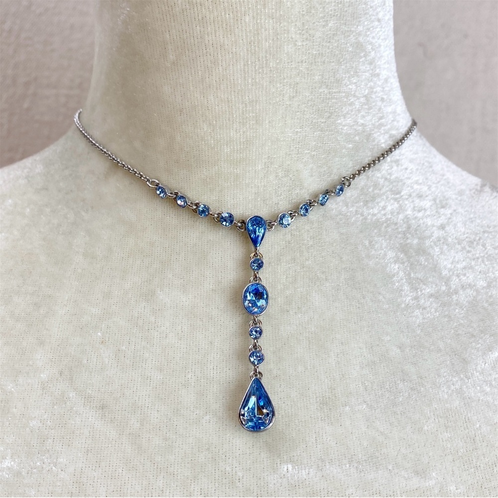 Givenchy Silver Y Necklace with Blue Crystals